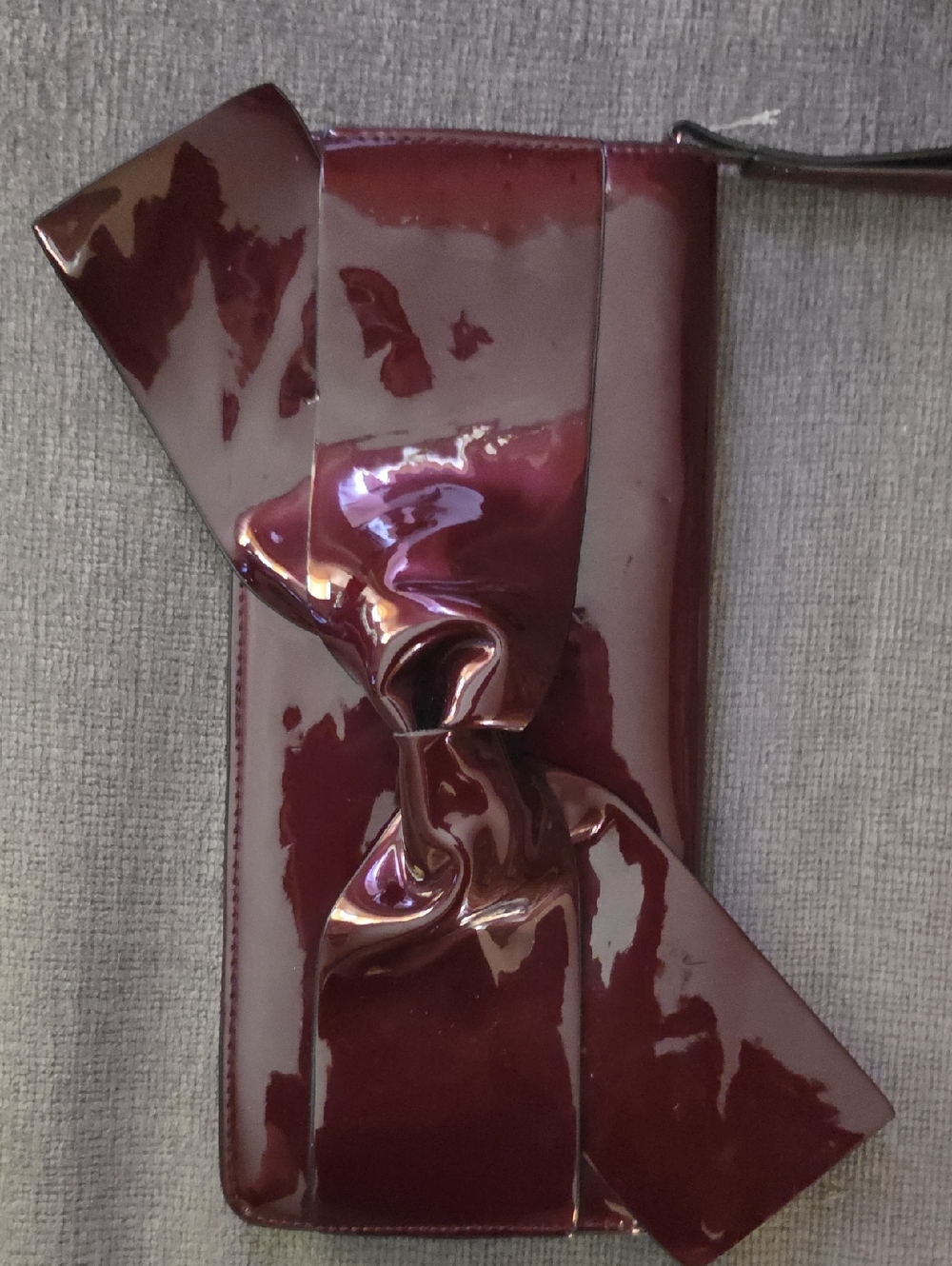 Patent Vinyl Bow Clutch Wristlet in Deep Burgundy